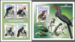 Central African Republic 2021 Hornbills Set Of 5 Stamps In 2 Blocks - Songbirds & Tree Dwellers