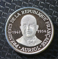 Beau Jeton Argent Poinçonnée 925 - 21mm "Président De La République Vincent Auriol" French President Token - Elongated Coins