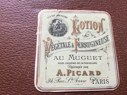 ETIQUETTE  DE PARFUM  LOTION VÉGÉTALE ET FERRUGINEUSE  Au Muguet  A. PICARD  Paris - Etichette