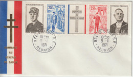 Réunion FDC 1971 C De Gaulle Bande 403A - Storia Postale