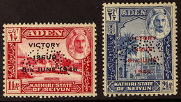 SEIYUN 1946 Victory Complete Set With 'SPECIMEN' Perfin, SG 12s/13s, Never Hinged Mint. (2 Stamps) - Aden (1854-1963)
