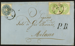 1867 (28 Apr) Entire Addressed To Milano, Bearing 1863-64 3k Green Pair & 10k BlueÂ  Perf 9Â½ Stamps Tied By 'Roveredo'  - Altri & Non Classificati