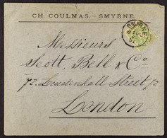 LEVANT 1891 (10 Apr) Cover From SMIRNE To London, Bearing 1866 10 Pa Over 3 S Green (Mi 14) Tied By SMIRNE CDS. Arrival  - Altri & Non Classificati