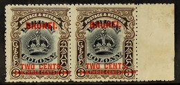 1906 2c On 3c Black And Sepia, Line Through 'B' Variety In Horizontal Pair With Normal, SG 12 +12c, Mint No Gum. - Brunei (...-1984)