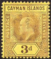 1907-09 3d Purple And Yellow, Variety Damaged Frame And Crown, SG 28a, Fine Mint, Very Scarce. - Cayman Islands