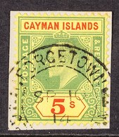 1907-10 5s Green And Red On Yellow, Watermark Multi Crown CA, SG 32, Very Fine Used On Piece. - Cayman Islands