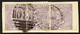 GREAT BRITAIN USED IN VALPARAISO: 1867-70 6d Violet Plate 9, SG Z71, Horizontal Strip Of Three On A Piece With Clear 'C3 - Chile