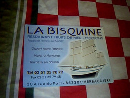 Carte De Visite Restaurant De Fruits De Mer La Bisquine à L' Herbaudiere île De Noirmoutier - Tarjetas De Visita