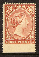 1878-79 1d Claret, No Watermark, SG 1, Fine Mint Sheet Base Marginal Example. Fresh. - Falkland Islands