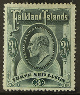 1907 KEVII 3s Deep-green, SG 49b, Mint With Some Light Gum Creasing. - Falkland Islands
