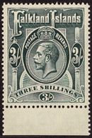 1912-20 KGVÂ 3s Slate-green, MCA Wmk, SG 66, Lower Marginal, Well Centred, Very Fine Mint Example. - Falkland Islands