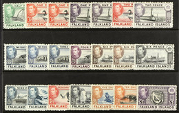 1938-50 KGVI Pictorial Definitive Set Plus Some Listed Additional Shades, SG 146/163, Fine Mint (21 Stamps) - Falkland Islands