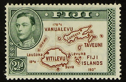 1938-55 2Â½d Brown & Green Map Perf 14 With EXTRA ISLAND Variety, SG 256a, Never Hinged Mint, Very Fresh. - Fidschi-Inseln (...-1970)