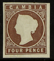 1874 4d Brown 'embossed', CC Wmk, Imperf, SG 5, Four Wide Margins, Unused (no Gum) Accompanied By BPA Photo Certificate. - Gambia (...-1964)