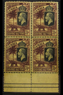 1922-29 7Â½d Purple On Yellow Elephant Wmk SCA, SG 132, Superb Mint (two Stamps Are Never Hinged) Lower Marginal BLOCK O - Gambia (...-1964)