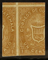 1871 1c Ocher PRINTED ON BOTH SIDES IMPERF Variety (Scott 1b, SG 1b), Very Fine Unused No Gum, Very Fresh - Guatemala