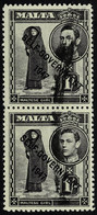 1948-1953 1s Black 'Self Government' Vertical Pair With Inking FLAW. An Ink Smear Runs Through Portrait And Value Tablet - Malta (...-1964)