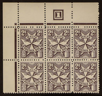 POSTAGE DUES 1966 2d Grey Brown, Wmk CA Sideways, SG D27, Never Hinged Mint, Corner Plate Block Of 6. - Malta (...-1964)