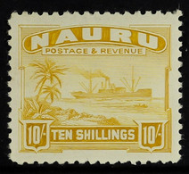 1924-48 SHIP 10s Yellow On White Paper With Shiny Surface, SG 39B, Never Hinged Mint. Fresh. - Nauru