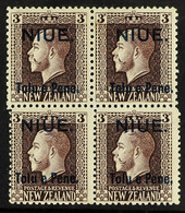 1917 3d Chocolate, Two Perf. Block Of Four, SG 22c, Fine Mint.Â  - Niue