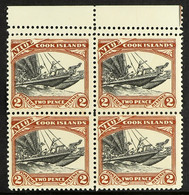 1932 2d Black And Red-brown Pictorial, Upper Marginal Block Of Four, Perforated 14 Between Stamps And Top Margin, SGÂ 57 - Niue