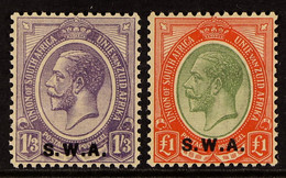 1927 1s3d Pale Violet And Â£1 Pale Olive-green And Red Both Overprinted 'S.W.A.' Type 10 On Nos 13 And 17a, SG 56 & SG 5 - South West Africa (1923-1990)