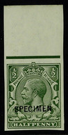 1912-24 'SPECIMEN' IMPERF Â½d Green, Royal Cypher Wmk, MARGINAL IMPERF With 'SPECIMEN' Type 26 Overprint, Spec N14u, Ver - Unclassified