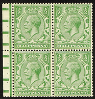 1924-6 Â½d Yellow-green, Wmk Block Cypher, Block Of Four, Part Booklet Pane, SG Spec N33(6), Never Hinged Mint. - Unclassified