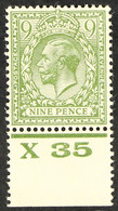 1924-6 9d Olive-green, Wmk Block Cypher, X35 Control, Perf Through Margin, SG 427, Very Fine Mint. - Unclassified