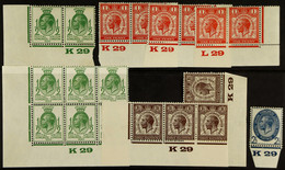 1929 CONTROLS GROUP, Incl. Â½d K29 Pair And Block Of 6, 1d K29 (x2) & L29, 1Â½d K29 Pair & Strip Of 3, 2Â½d K29 Single,  - Unclassified