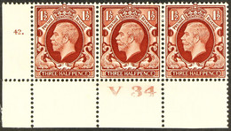 1934-6 1Â½d Red-brown, V34 Control, Cylinder 42 Dot, Strip Of 3 With FRAME BREAK Under Second 'E' Of 'THREEPENCE' SG Spe - Unclassified