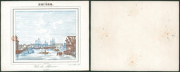 Belgique - Carte En Porcelaine : Bruges : Vue Du Bassin (1843) / 12,4 X 9,5cm - Porzellan