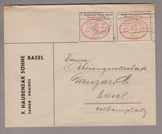 CH Firmenfreistempel Basel 1934-02-20 Auf Ortsbrief 2x5Rp.#240 Auf Etikette F.Haubensak Söhne Samenhandlung - Frankiermaschinen (FraMA)