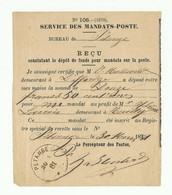 Service Des Mandats-Poste (Bon N°106 (1878) Sc PETANGE 30-3-1881 Reçu De 12,50 Francs  - 19574 - Other & Unclassified