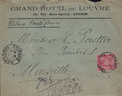 VAUCLUSE - AVIGNON - SAGE - N°104 TYPE I - SEUL SUR LETTRE CHARGEE 100F - DU 10-10-1901 - ENVELOPPE ENTETE - DESCRIPTIF - 1877-1920: Periodo Semi Moderno