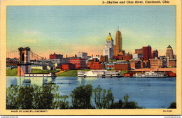 Ohio Cincinnati Skyline And Ohio River 1949 Curteich - Cincinnati