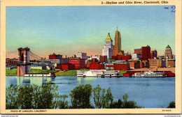 Ohio Cincinnati Skyline And Ohio River 1943 Curteich - Cincinnati