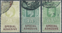 Great Britain-ENGLAND,INDIA Old Colonies And Protectorates,Revenue Stamps 2 - 4 - 8 A.s, SPECIAL ADEHESIVE,Obliterated - Altri & Non Classificati
