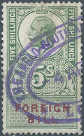 Great Britain-ENGLAND,Edward VII,Revenue Stamp Tax- Fiscal,Foreign Bill 5 Shillincs,Obliterated - Fiscales
