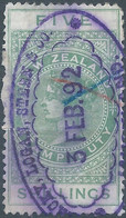 Great Britain-ENGLAND,Nuova Zealanda,New Zeland 1892,Revenue TAX STAMP DUTY, FIVE SHILLINGS,Obliterated - Postal Fiscal Stamps