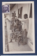 CPA Guinée Carte Photo Voir Dos Espagne Colonie Métier Barbier Coiffeur - Guinea