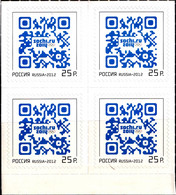 SOCHI 2014- WINTER OLYMPICS- WORLD'S FIRST QR CODE STAMP- BLOCK OF 4- SELF ADHESIVE- RUSSIA 2012- MNH- M4-35 - Hiver 2014: Sotchi