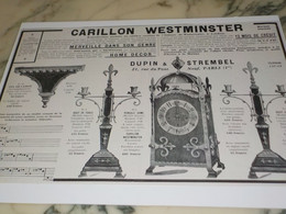 ANCIENNE PUBLICITE CARILLON WESTMINSTER 1911 - Andere & Zonder Classificatie