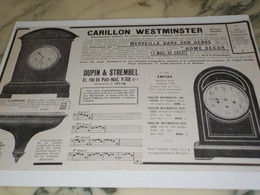 ANCIENNE PUBLICITE CARILLON WESTMINSTER 1911 - Andere & Zonder Classificatie