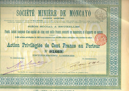 Société Minière De Moncayo - Espagne  - Bruxelles 1899 - Action Privilégiée De 100 Francs. - Mines