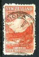 New Zealand 1902-07 Pictorials - Wmk. NZ & Star - P.11 - 5/- Mt Cook Used (SG 317) - Top Seperated And Rejoined - Oblitérés