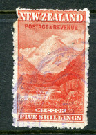 New Zealand 1902-07 Pictorials - Wmk. NZ & Star - P.14 - 5/- Mt Cook - Wmk. Sideways - Fiscally Used (SG 329) - Oblitérés