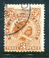 New Zealand 1907-08 Redrawn Pictorials - P.14 X 15 - 3d Huia Used (SG 383) - Used Stamps