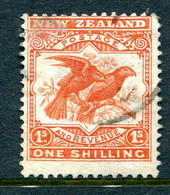 New Zealand 1907-08 Redrawn Pictorials - P.14 X 15 - 1/- Kea & Kaka Used (SG 385) - Used Stamps