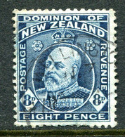 New Zealand 1909-16 King Edward VII - P.14 X 14½ - 8d Indigo-blue Used (SG 393) - Oblitérés